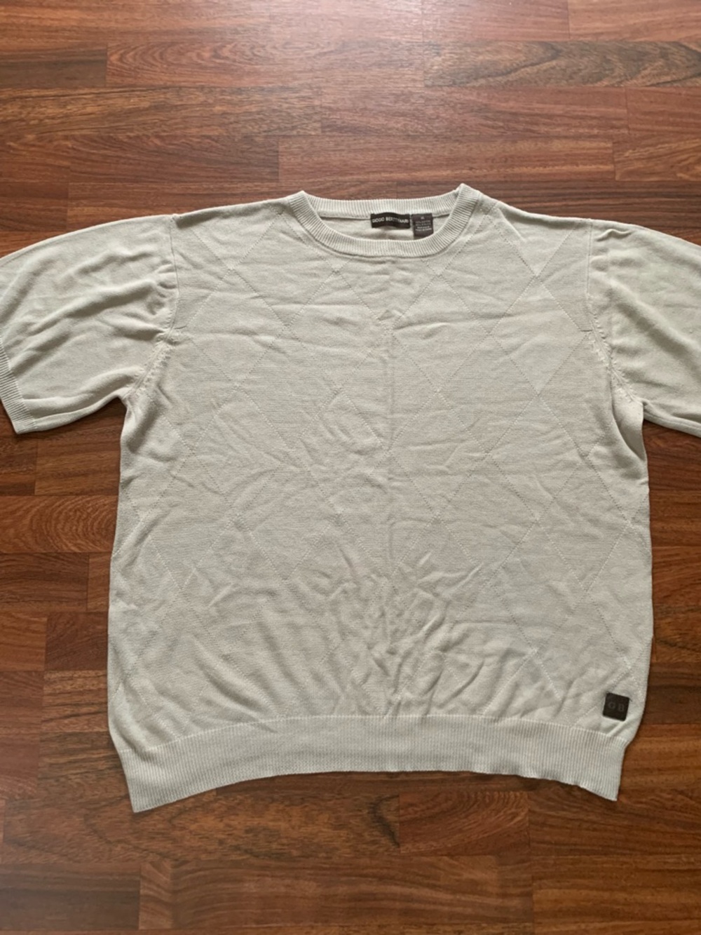 Giogio Berttynari Short Sleeve Sweater Top Men XL Tan Argyle Bus Casual RN 64214